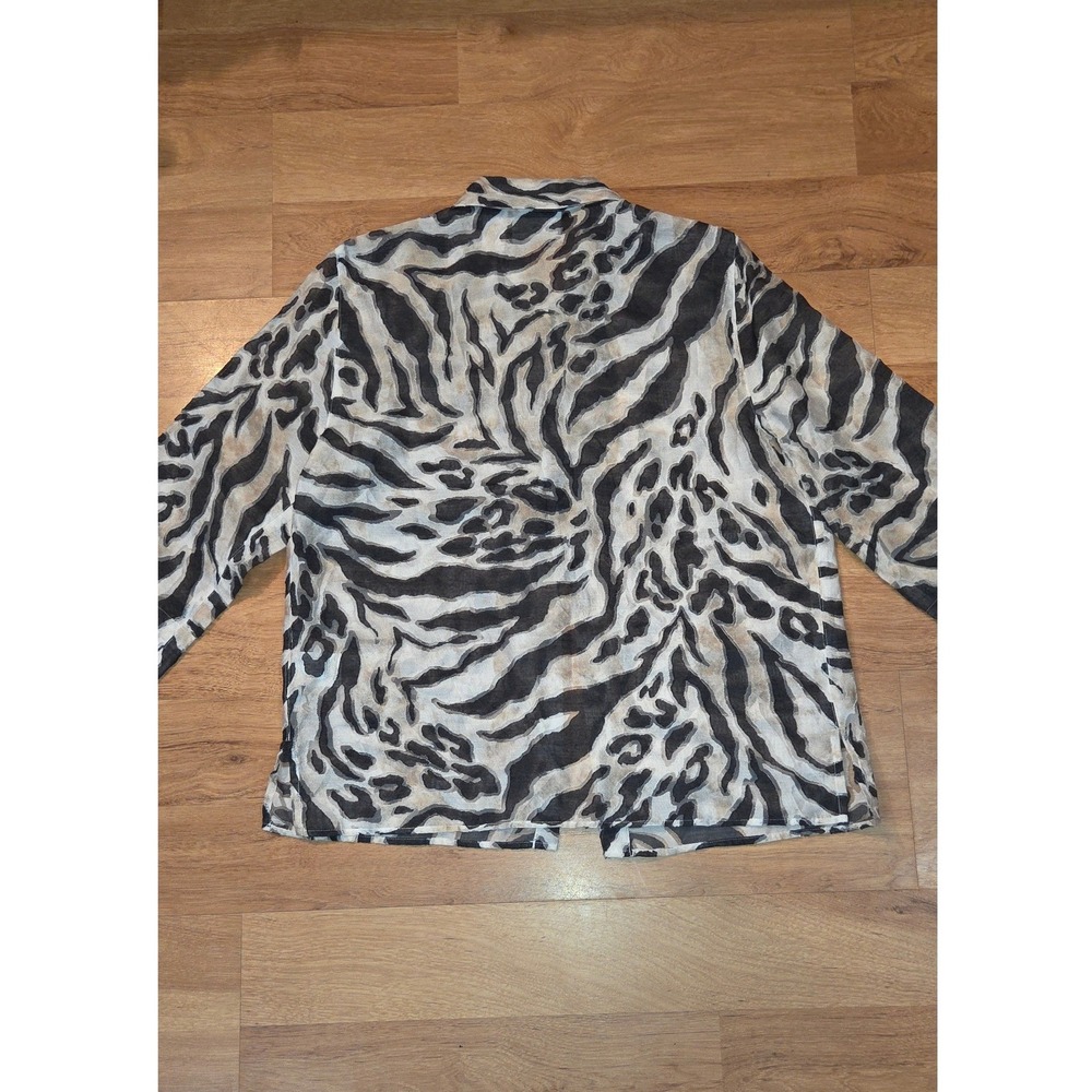 Alfred Dunner Petite Animal Print Button Down Shirt Grey Black Tan 10P
